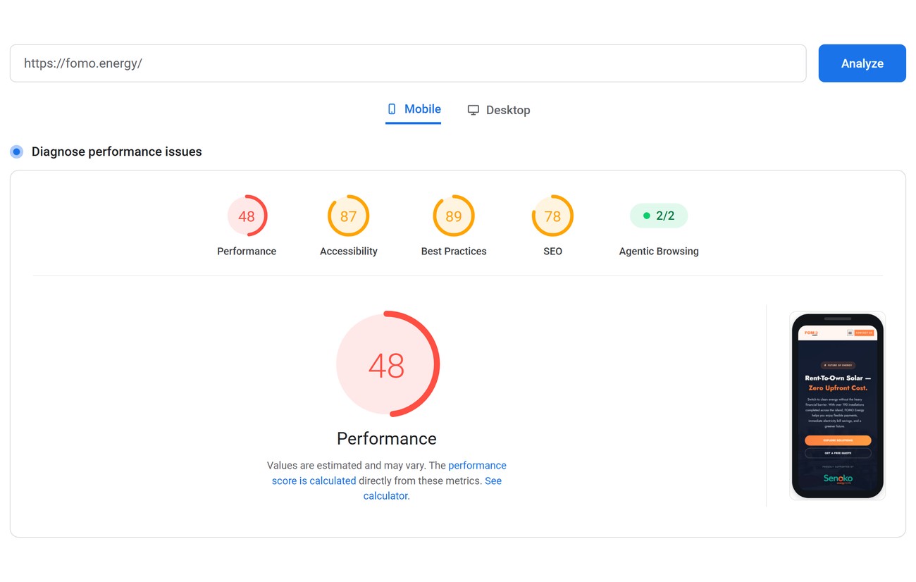 PageSpeed mobile before 48