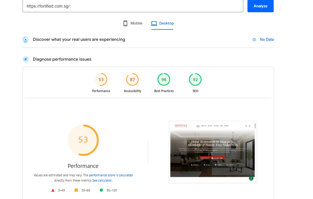 PageSpeed desktop before