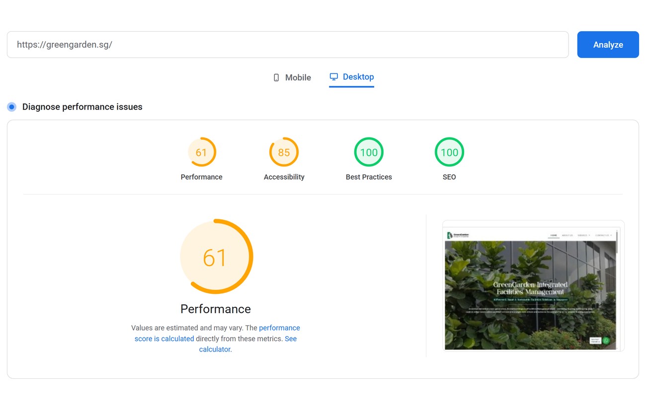 PageSpeed desktop before