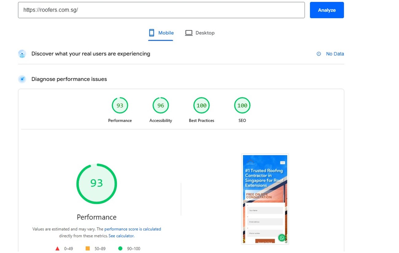 PageSpeed mobile after