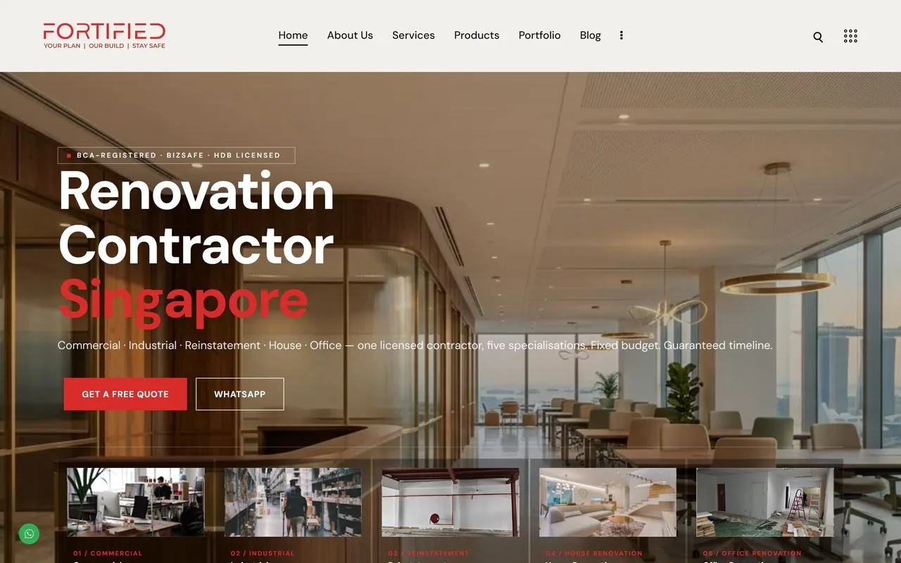 Renovation contractor corporate website designed by Upscaled Singapore