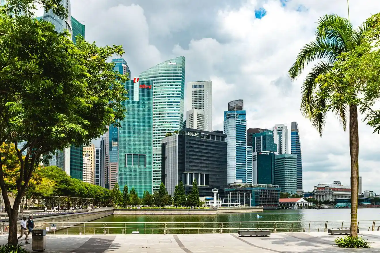 Singapore central business district skyline, home of Upscaled's web development team