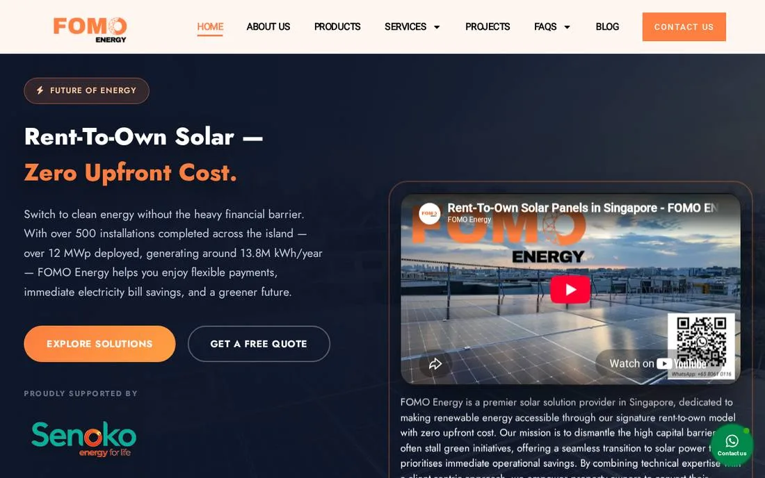 fomo.energy website, a solar client whose seo singapore campaign started on a brand-new domain
